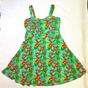 Matilda Jane Turquoise Blue Tropical Floral Hello Lovely By The Bay Dress 12 EUC
